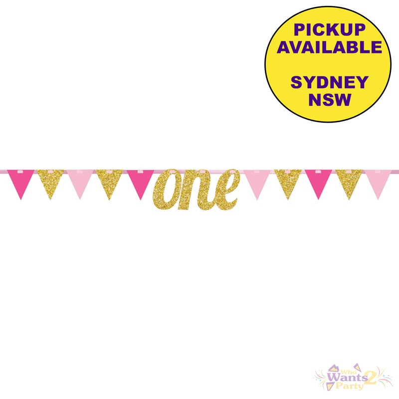 1st First Birthday Party Supplies Pink Gold Glitter One Girls