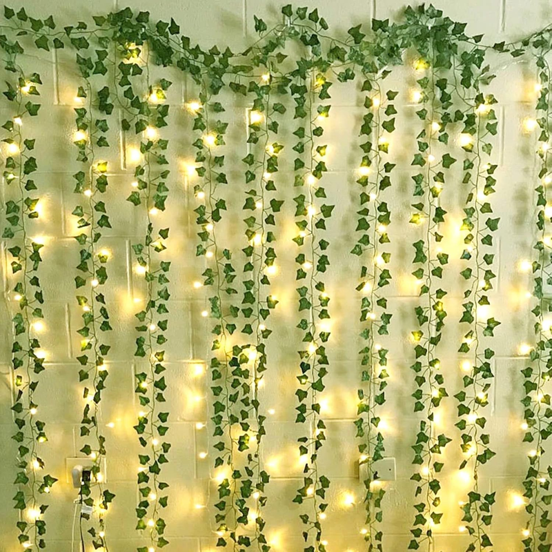 12 Packs Artificial Ivy, 84FT Garland Hanging Plants Fake Vines with 200 LED Str