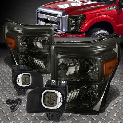 ДЛЯ 11-16 FORD F250-F550 SD ДЫМЧАТАЯ/ЖЕЛТАЯ ФАРА + ТОНИРОВАННАЯ ПРОТИВОТУМАННАЯ ФАРА + РАМКА + ВЫКЛЮЧАТЕЛЬ