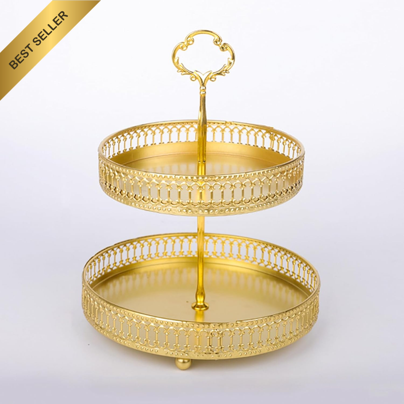 2 Tier Fruit Basket Gold Metal, Countertop Fruit Bowl, Kitchen Countertop Rack,