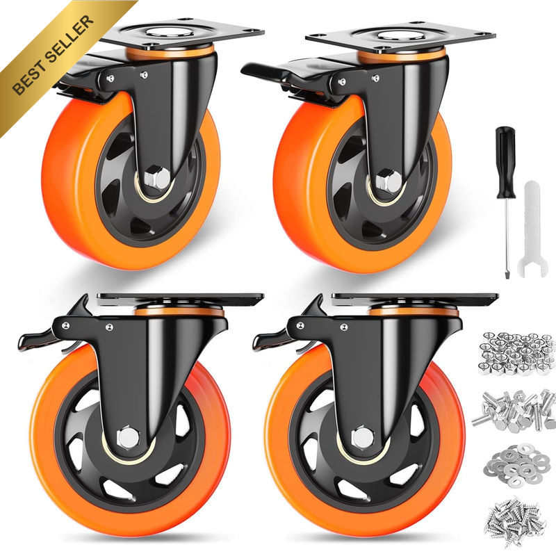 4 Inch Caster Wheels, Casters Set of 4, Heavy Duty Casters with Brake 2200 Lbs,