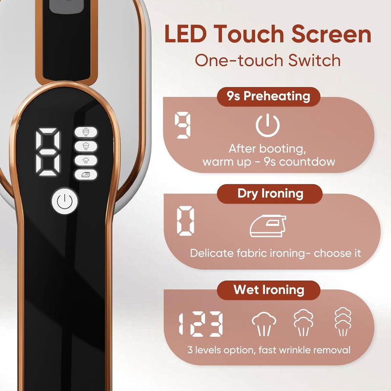 Upgraded - Portable Steamer for Clothes - LED Display & 3+1 Level Steam, Foldabl