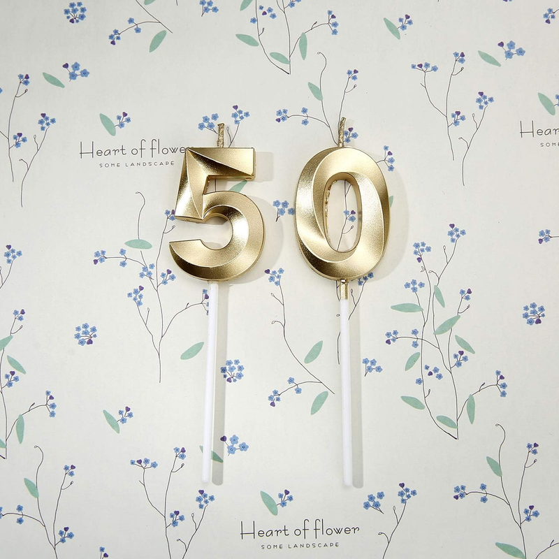 50th Birthday Candles,Gold Number 50 Cake Topper for Birthday Decorations Party
