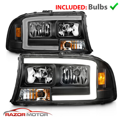 1998-2004 For Dodge Durango/Dakota Black Super Bright LED C Bar Headlights