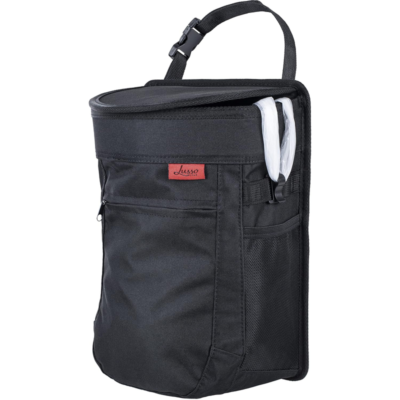 Car Trash Can - 2.5-Gallon, Black, round - Leak-Proof & Spill-Proof Lid & Waterp