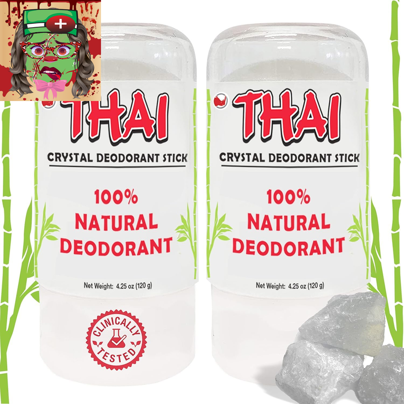 2-PACK Thai Crystal Deodorant Salt Stone - Clinically Tested, Dermatologist Approved - Natural Unscented for Women Men & Teens