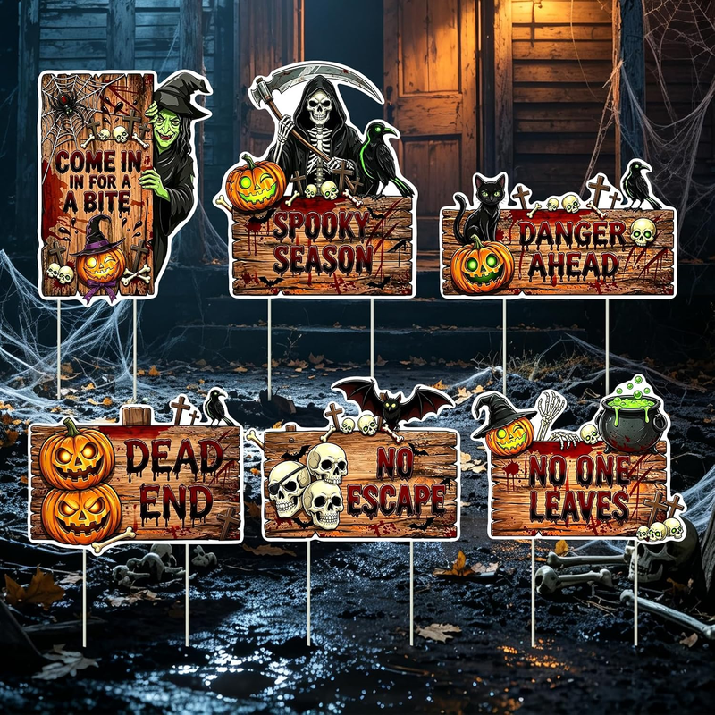 6 Stück Halloween Warnschilder Wasserdichte Halloween Deko Outdoor