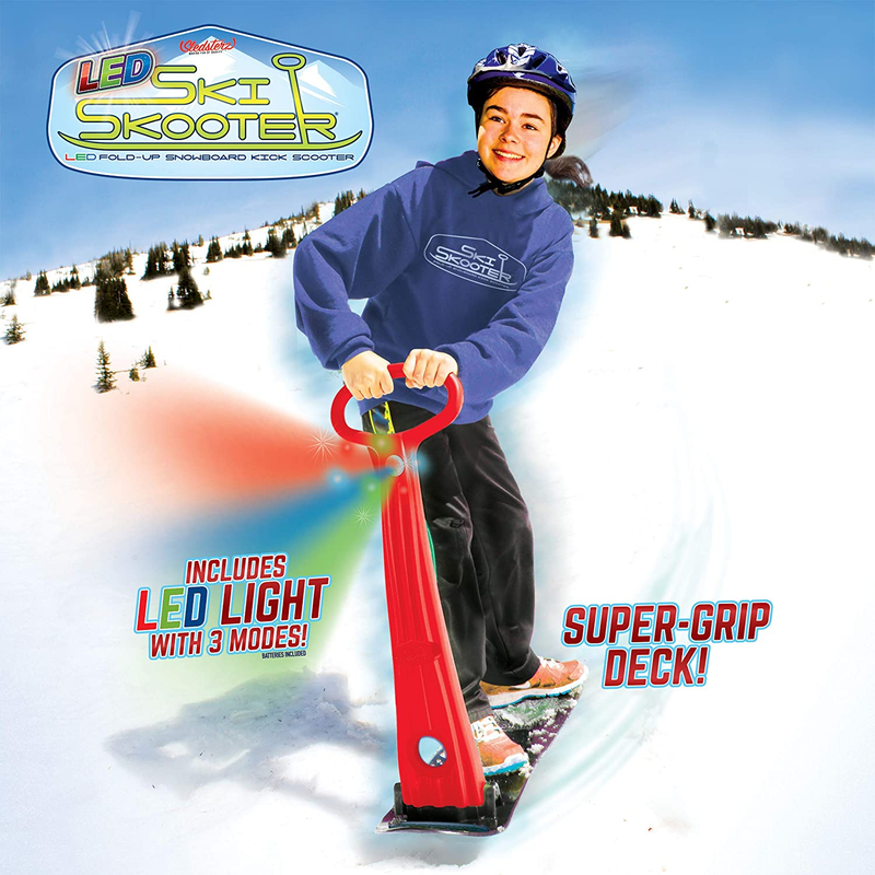 Original Winter Fun Ski Skooter with Single LED Light: Fold-Up Snowboard Kick-Sc