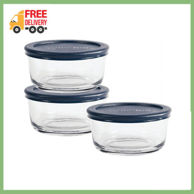Anchor Hocking Glass Food Storage Containers with Lids, 2 Cup Round, Set of 3