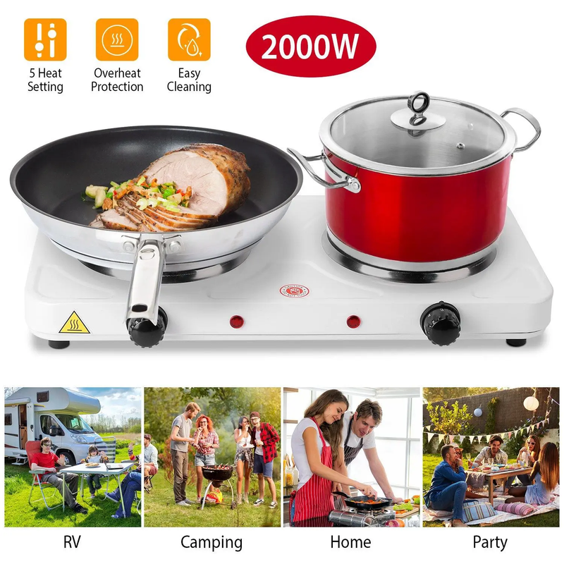 2000W Double Electric Burner Portable Dual Counter Stove Countertop Hot Plate Ki