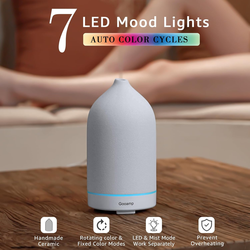 200ML Ceramic Diffuser,Aromatherapy Diffuser,Essential Oil Diffuser with 7 Color