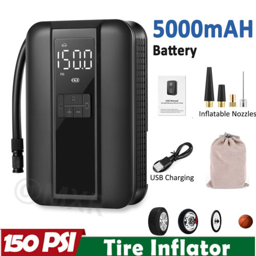 150PSI Tire Inflator Portable Air Compressor - Electric Rechargeable Tire Pump