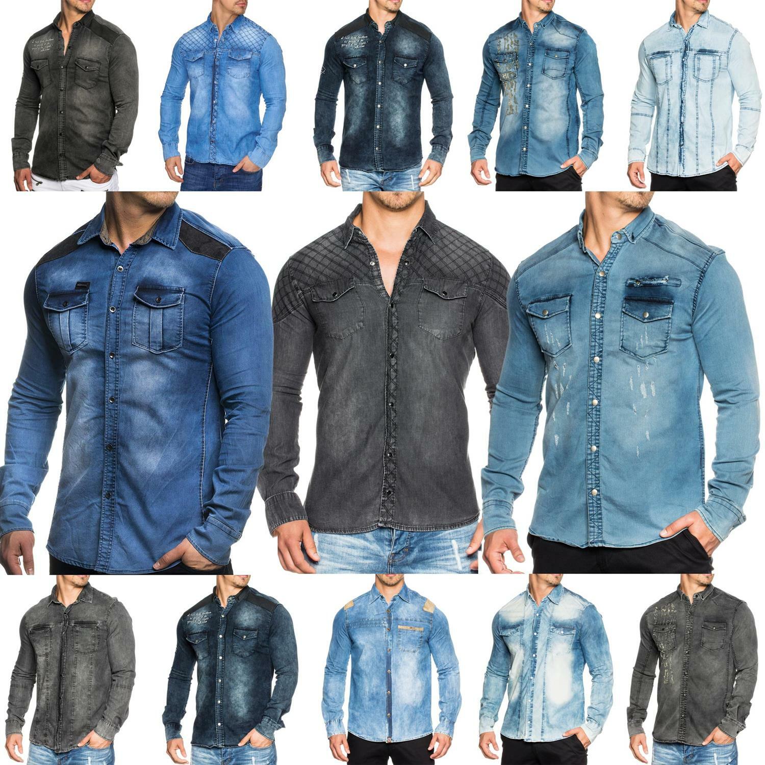 TAZZIO Herren Jeans Hemd | Jeanshemd | Slim Fit | Denim Business Hemden Freizeit