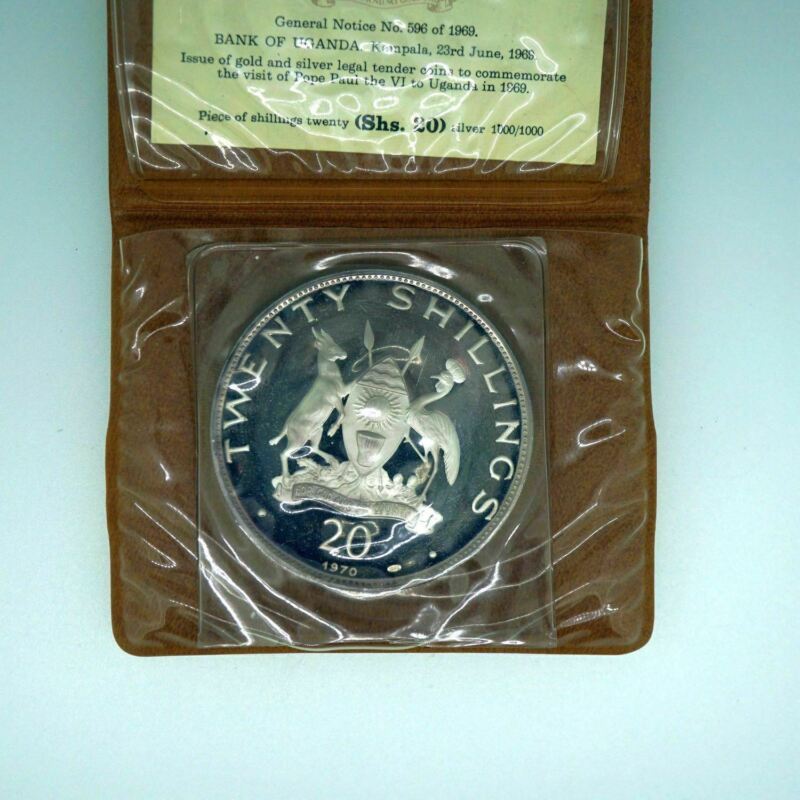 1969 Uganda Proof Silver 20 Shillings in Wallet w/ COA - Free Shipping USA