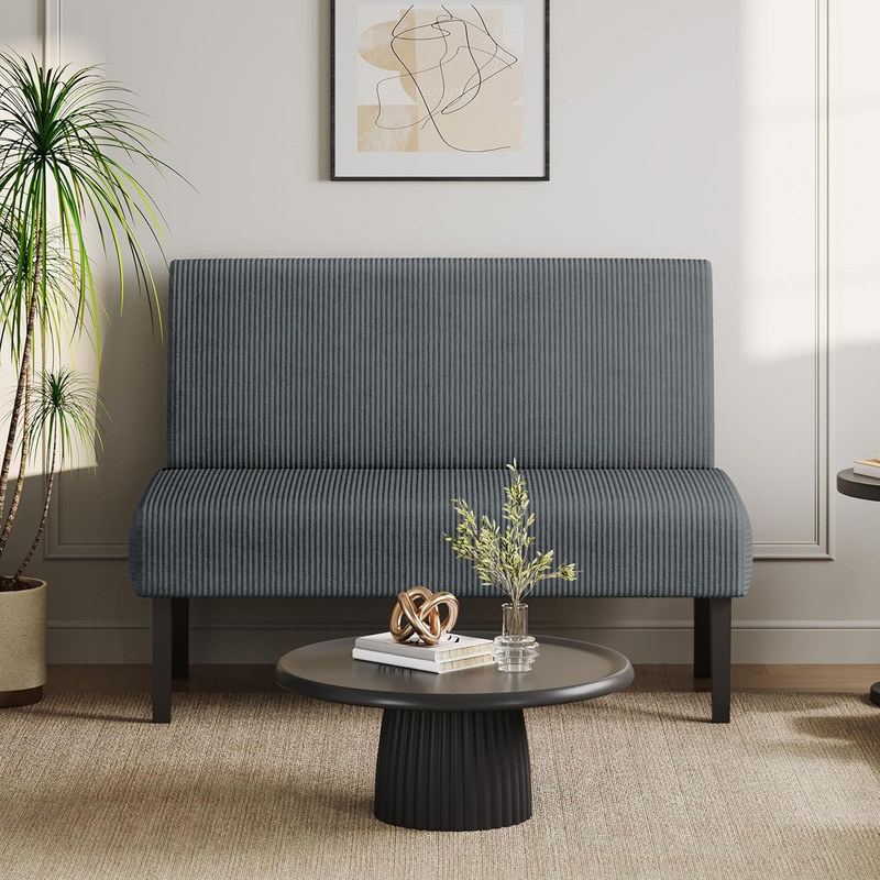 Compact USB Loveseat Sofa Chair for Small Spaces - Dark Grey Corduroy
