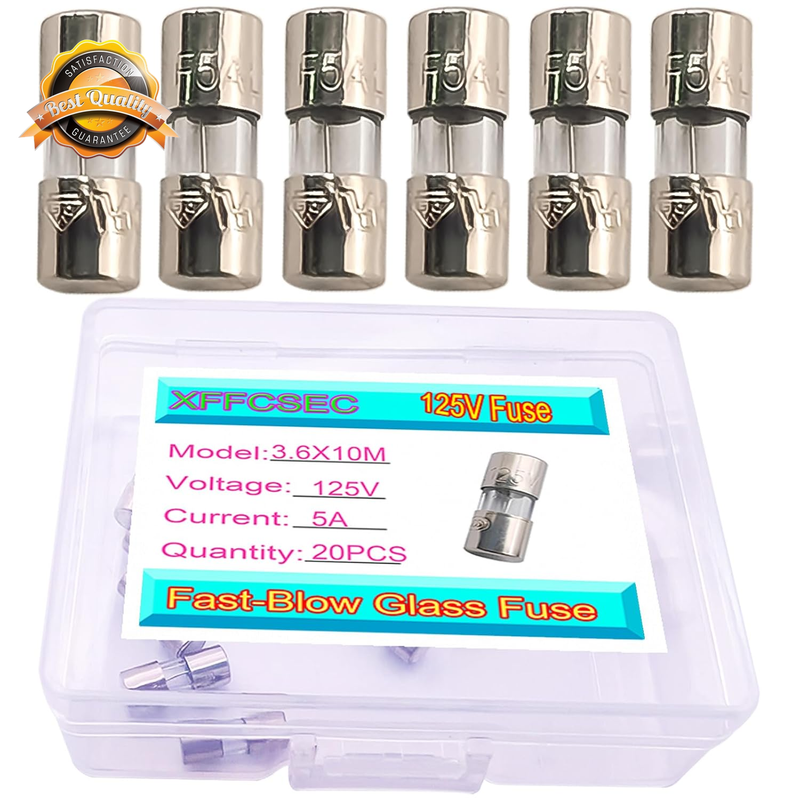3.6x10mm 5A Glass Fuse 125V Fast Blow for Fan Plug String Lights 20pc