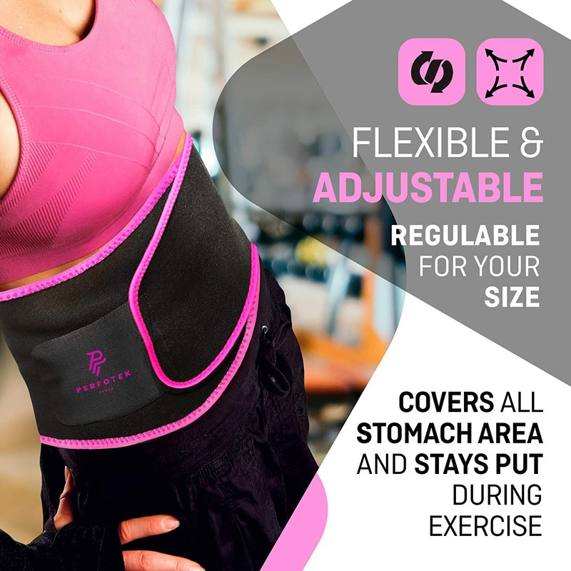 Perfotek Waist Trimmer Belt, Sweat Wrap, Tummy Toner, Low Back and Pink