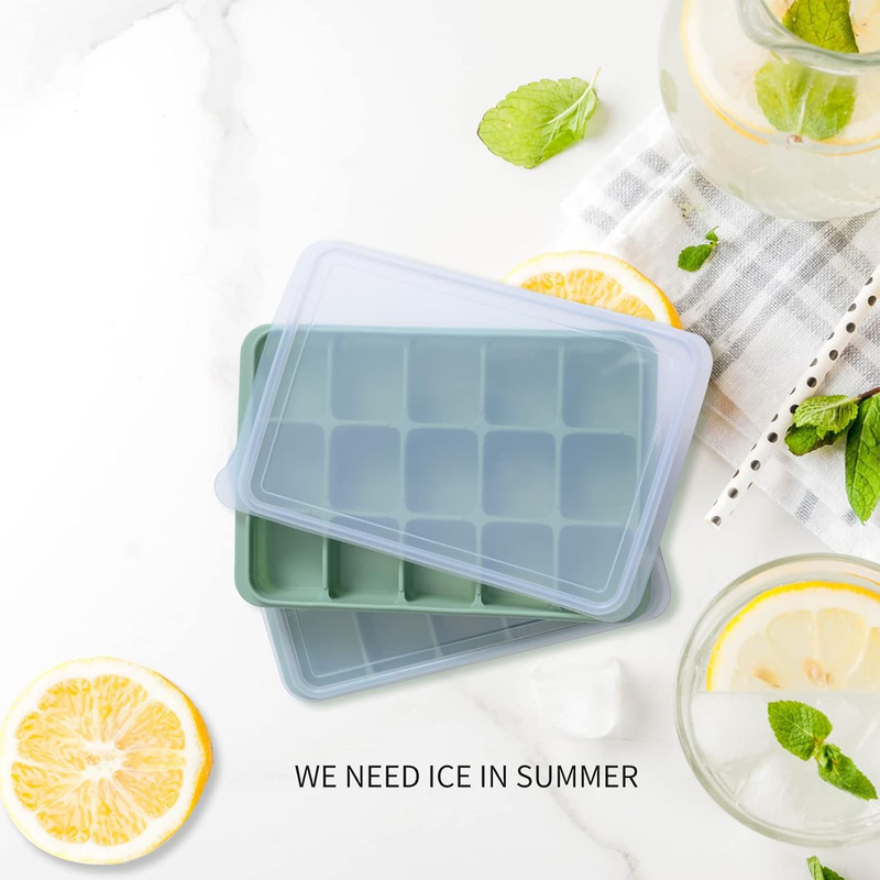 Ice Cube Trays Set of 2, Easy Release 15 Flexible Silicone Ice Cube Molds with R