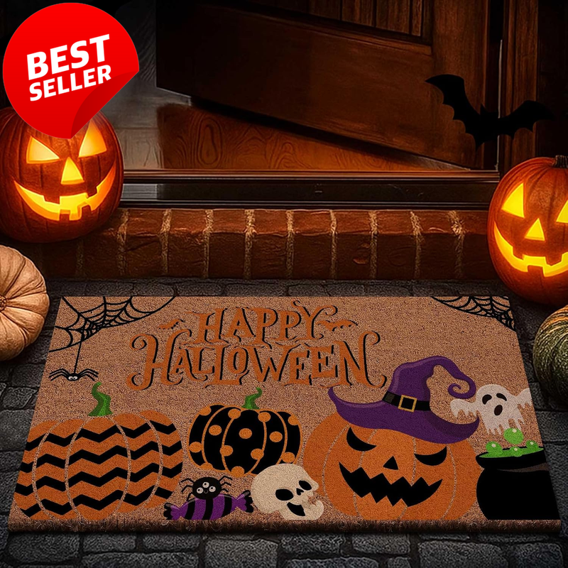 Pumpkin Halloween Coir Doormat Non Slip Rubber Welcome Mat 30x17in - US