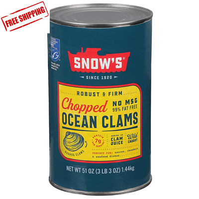 Ocean Chopped Clams Canned, 51 Oz Can - 7G Protein per Serving - Gluten F