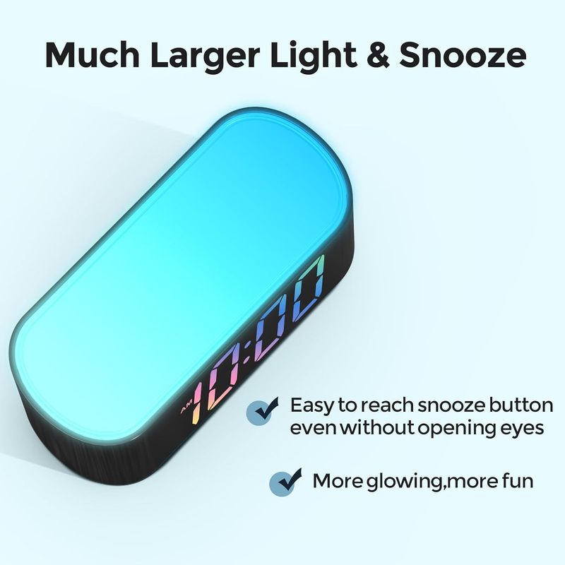 Rainbow Alarm Clock for Bedroom, Large Display with Dimmer, Large Night Light wi