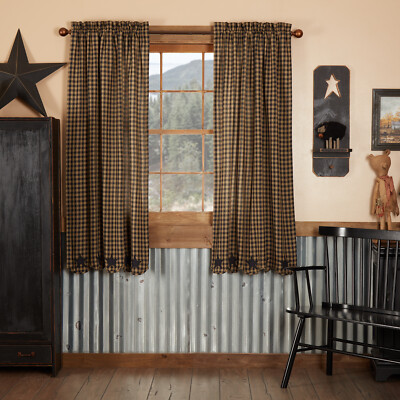 VHC Brands Primitive 63"x36" Panel Pair Black Rod Pocket Star Window Curtains