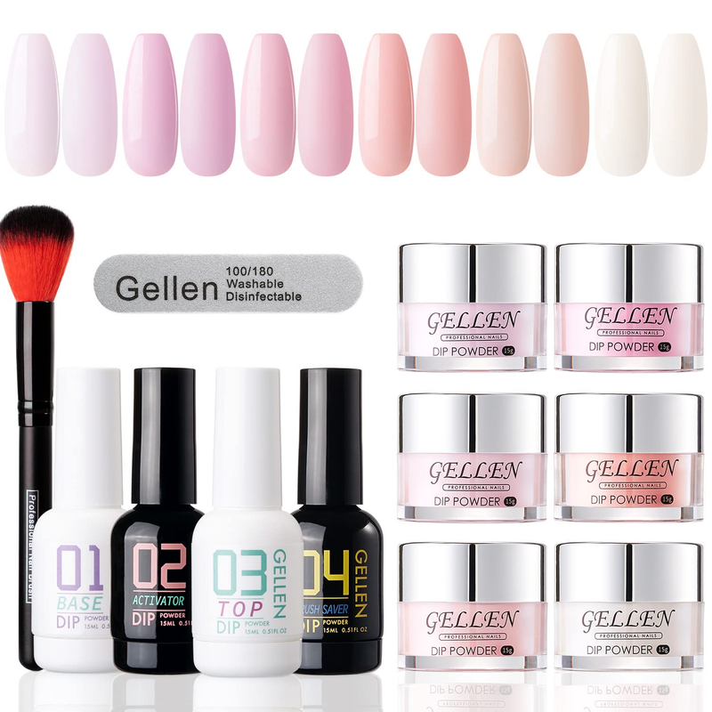 Gellen Dip Powder Nail Kit Starter, 6 Colors Pink Peach, Acrylic Dipping Powder