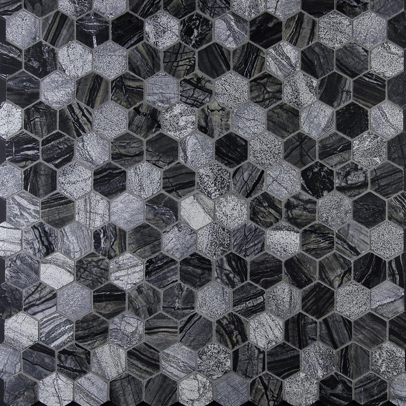 Henley Hexagon Natural Marble Tile for Kitchen Backsplash, for Bathroom, Accent Wall Tile, and Shower Tile, 11.81 In. X 12 In. Mesh-Mounted Mosaic Tile (9.8 Sq. Ft./Case)