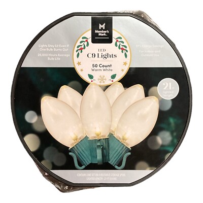 Светодиодные лампы Members Mark LED C9 теплого белого цвета, 21 фут, для помещений и улицы (50 штук)