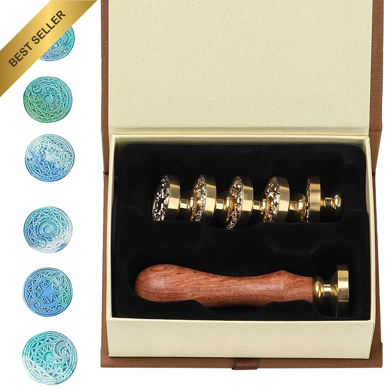 Wax Seal Stamp Gift Box Set Magic Symbols Pattern, 6 Pcs Sealing Wax Stamps and