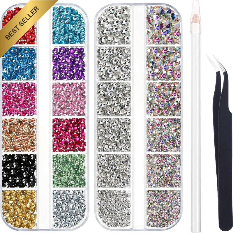 Two Packs of Flatback Rainbow Gems Crystal Nail Rhinestones, 2400 Pcs, Colorful