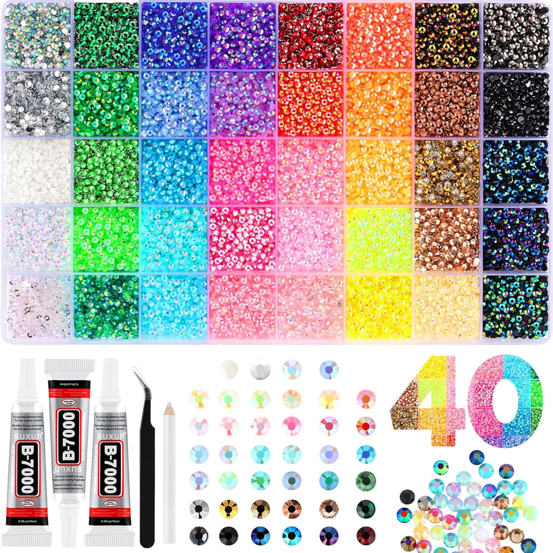 40 Colors Resin Jelly Rhinestones for Bedazzling, 3mm 32000 Pcs Flatback Gems fo