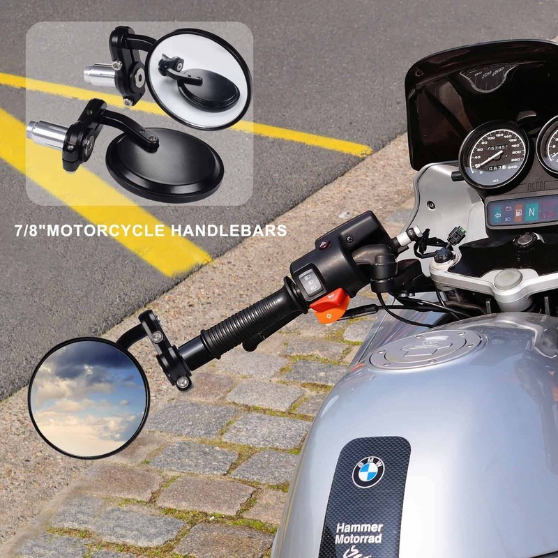 Cafe Racer Black Round Motorcycle 7/8" End Bar Side Mirrors For Honda Suzuki