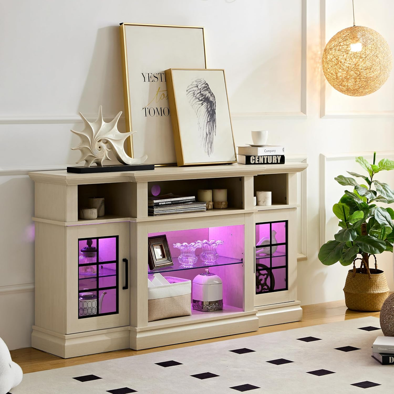 With Led Lights, Farmhouse Tv Stand For 65 Inch Tv, Led Ente