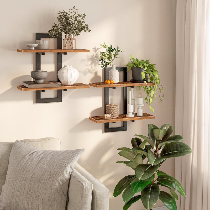 Floating Shelves, 38 cm Wall Shelf Set of 2, Wall Mounted Storage Shelves 2-Tier