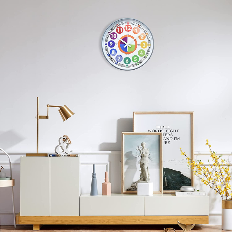 Learning Clock for Kids, Glow in the Dark Wall Clock for Bedroom, 12 Inch Silent