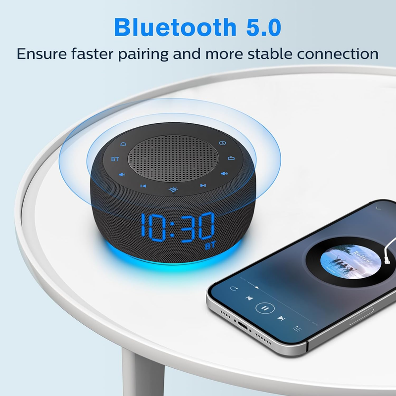 Bluetooth Speaker Alarm Clock with FM Radio - High Fidelity Sound, Full Range Di