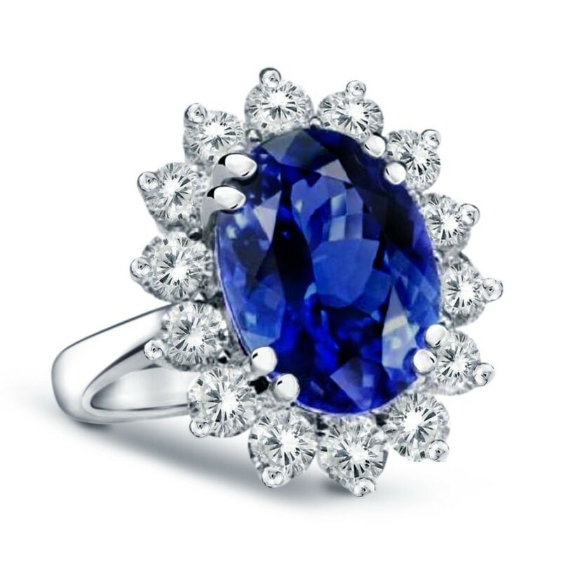 Voss+agin 14k White Gold Princess Diana Genuine Diamond & Sapphire Ring, 2.70ctw