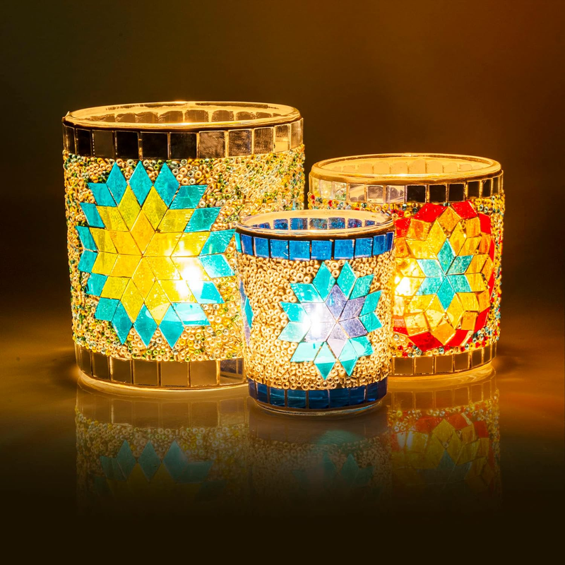 For Tealight, 3 Set Glass Candle Holders Mosaic Stai