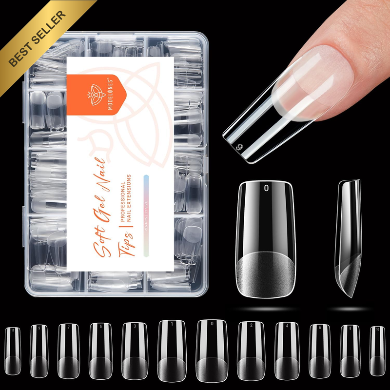 Medium Square Nail Tips, 216PCS 12Sizesc Pre-Shaped Gel X Nail Tips Full Cover F