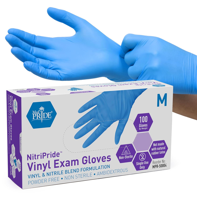 Non Latex Gloves Medium Disposable Non Sterile Powder Free Exam Gloves Vinyl Nitrile Blend Rubber Free Single Use for Nurses Medical 100 Count