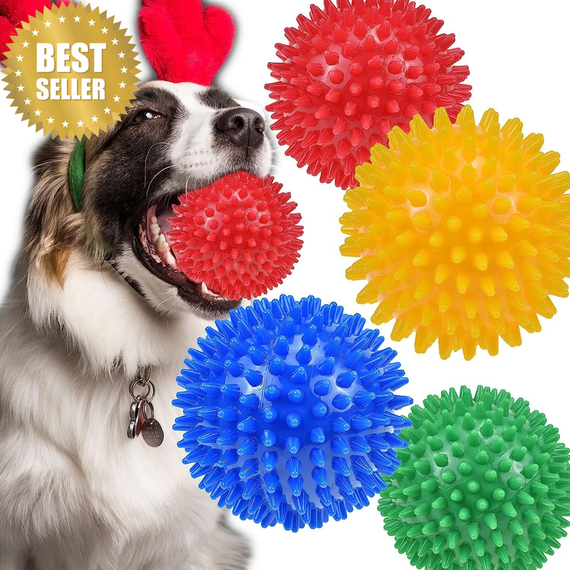 4 Pack Squeaky Dog Toy Balls for Medium Large Dogs, 3.5”Dog Chew Toys for Teethi