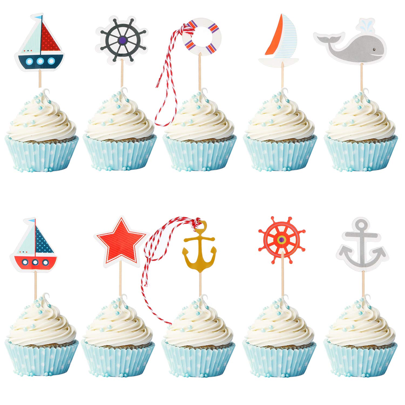 72 Pieces Nautical Cupcake Toppers Baby Shower Toothpicks for Ocean Theme Birthd