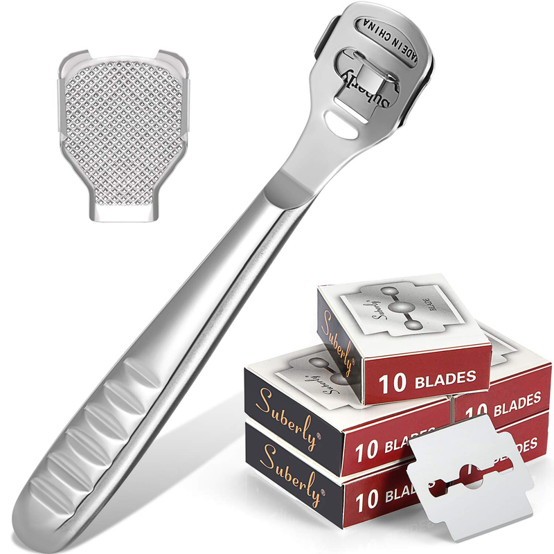 52 Pieces Callus Shaver Set, 50 Replacement Slices Blades 1 Stainless Steel Call