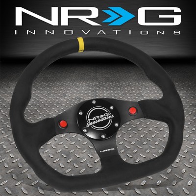 NRG 320mm Reinforced Steering Wheel Dual Buttons Flat Bottom Yellow Center Mark
