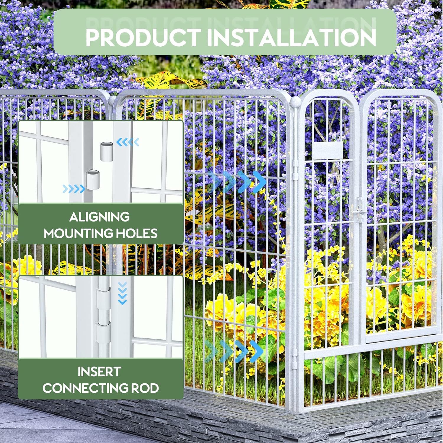 ZXMOTO White Outdoor Garden Fence 5 Panels with 1 Gate,32in