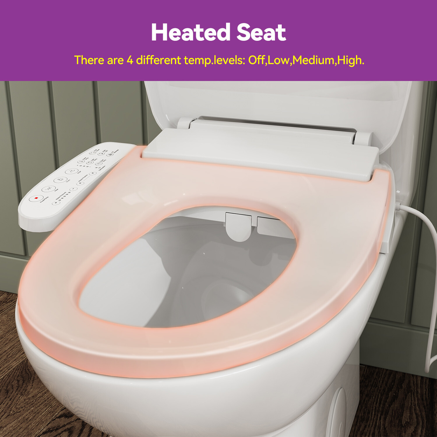Smart Toilet Bidet Seat with Warm Water Flush, Heated Seat