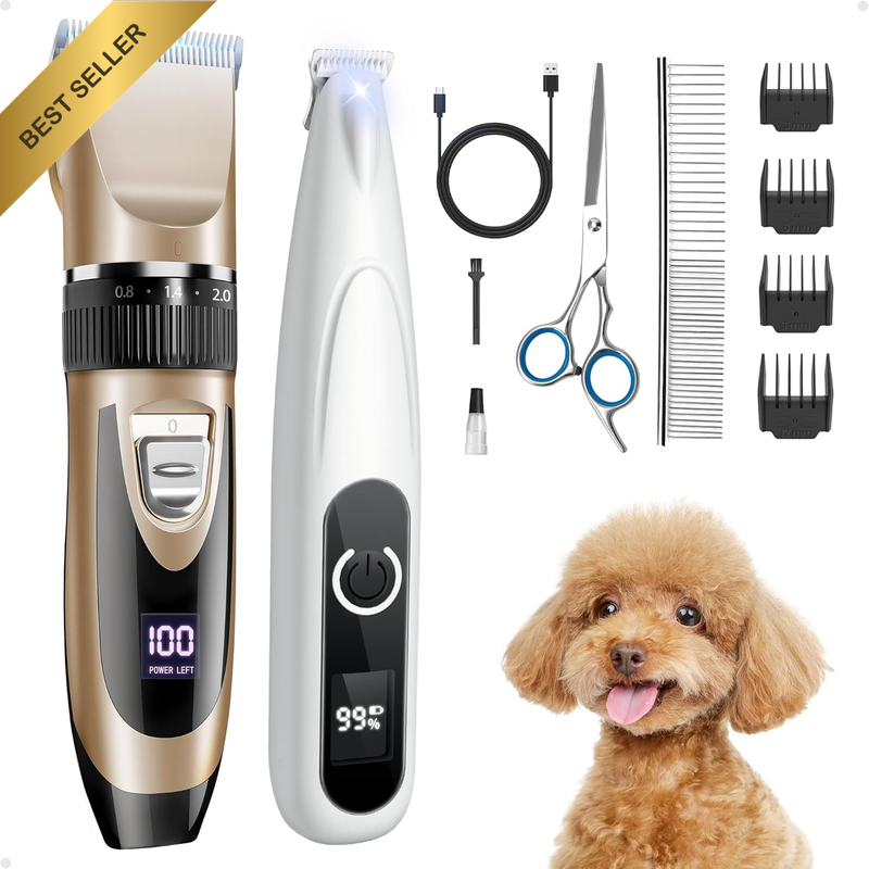 2 in 1 Dog Grooming Kit, Low Noise Rechargeable Dog Clippers for Grooming, Cordl