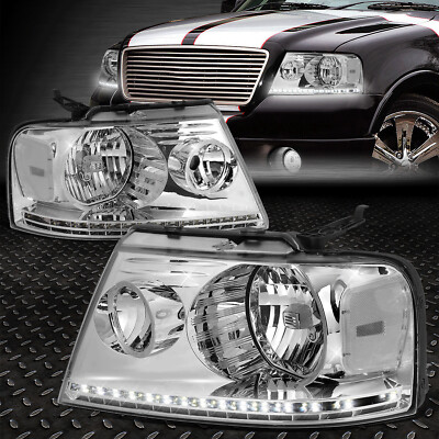 [LED DRL] ДЛЯ 04-08 FORD F150 LINCOLN MARK LT ФАРЫ ГОЛОВНОГО СВЕТА ХРОМ/ПРОЗРАЧНЫЙ