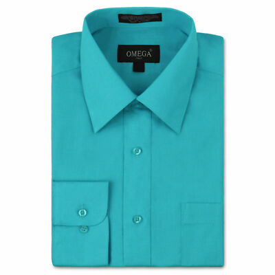 NEW Omega Italy Men's Dress Shirt Long Sleeve Solid Color Regular Fit 10 Colors